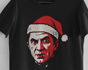 Dracula Christmas T-Shirt, Funny Holiday Horror Tee, Santa Hat Monster Shirt, Gothic Xmas Gift, Unisex Halloween Christmas Apparel