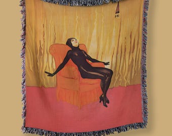 Les Vampires Woven Blanket – Vintage Silent Film Art Deco Tapestry Dark Academia