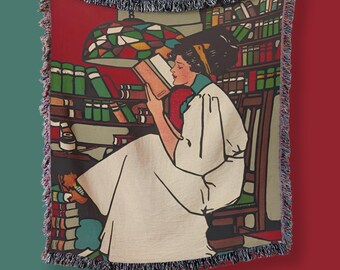 Art Nouveau Woven Blanket – Book Lover Tapestry Throw (50x60 in) Dark Academia