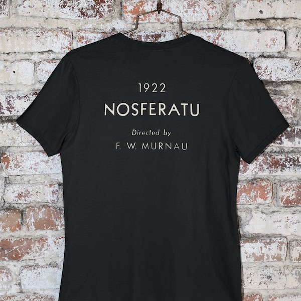 Vintage-Inspired Nosferatu 1920s Silent Film Gothic Horror Graphic Tee: Unique Handcrafted T-Shirt Design Celebrating Classic Cinema