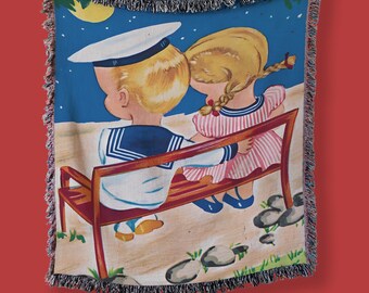 Personalized Vintage Children Woven Blanket – Nautical 1950s Throw