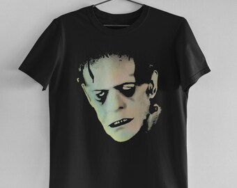 Vintage Frankenstein Horror Movie T-Shirt, Classic Monster Tee, Gothic Halloween Shirt, Retro Film Poster Design, Spooky Clothing Gift