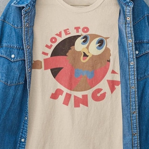 Camiseta de Jolson de inspiración vintage con búho, temática "I Love to Singa", camiseta unisex de algodón suave con nostalgia de dibujos animados clásicos, regalo único de Looney Tunes