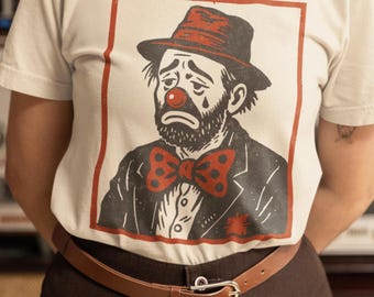 Vintage Sad Clown T-Shirt, Retro Circus Art Tee, Melancholic Aesthetic Shirt, Alternative Fashion, Dark Academia Clothing, Nostalgic Graphic