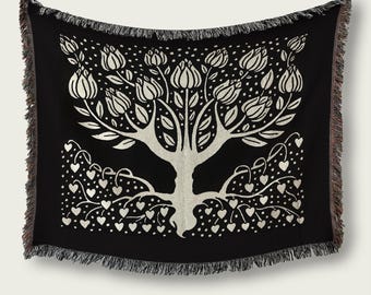 Tree of Life Woven Throw Blanket – Art Nouveau Tapestry, Boho Decor