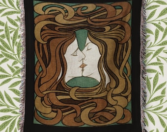 Art Nouveau Kiss Woven Blanket Tapestry - Vintage Boho Chic Large Wall Decor