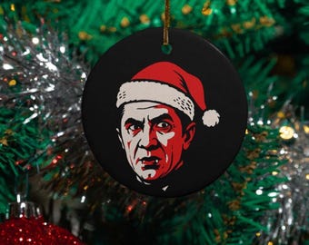 Dracula Christmas Ornament, Funny Holiday Horror, Santa Hat Monster, Gothic Xmas Gift, Halloween Christmas Tree