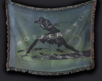Nosferatu Woven Blanket – Silent Film Vampire Art Tapestry, Goth Decor (50x60 in) Dark Academia