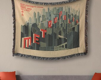Metropolis Movie Woven Blanket – Art Deco Silent Film Tapestry (50x60 in)