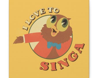 I Love to Singa Owl Illustration Canvas | Retro Music Art