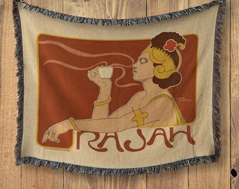 Art Nouveau Rajah Throw Blanket – Vintage Tea Poster Tapestry