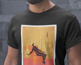 Vintage Vampire Woman Art T-Shirt, Gothic Fashion Tee, Retro French Cinema Poster Style Shirt, Dark Academia Aesthetic Clothing, Flapper