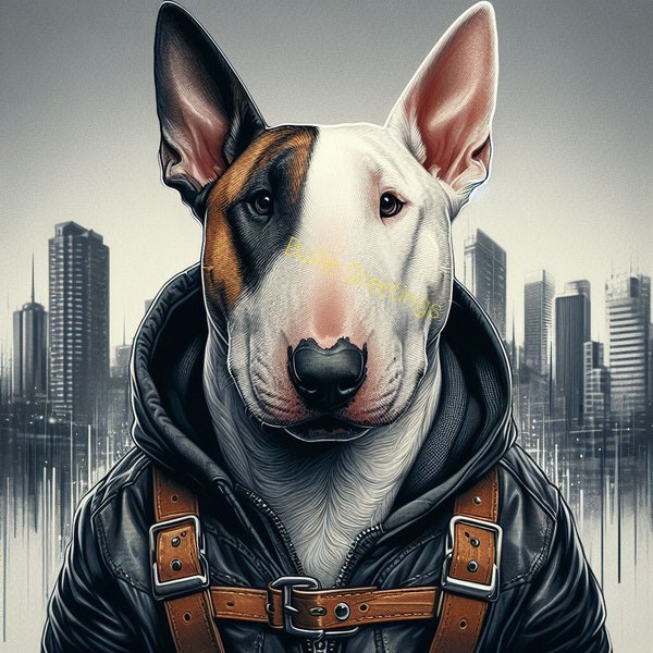 Bull Terrier Art,-Urban Bullie-1 digital downloads JPEG+, PNG for printing of T-shirts, bags, birthday cards, stickers, coffee mugs etc.