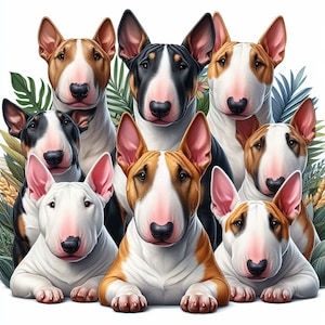 Bull Terrier Art, Bullie Gruppo 1,digital download JPEG+, PNG for printing of T-shirts,pillows,bags,birthday cards,coffee mugs etc.