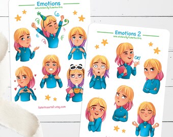 La hoja de pegatinas EMOCIONES, pegatina de Bullet Journal, pegatina de planificador, pegatinas de niña, pegatinas de Emoji, pegatinas de estado de ánimo, pegatinas de expresión facial