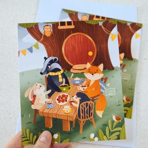Impression d’animaux mignons de la forêt, Impression d’art d’animaux, Illustration confortable, Impression d’art pour enfants, Impression d’art forestier, Impression d’art de pique-nique, Art de conte de fées