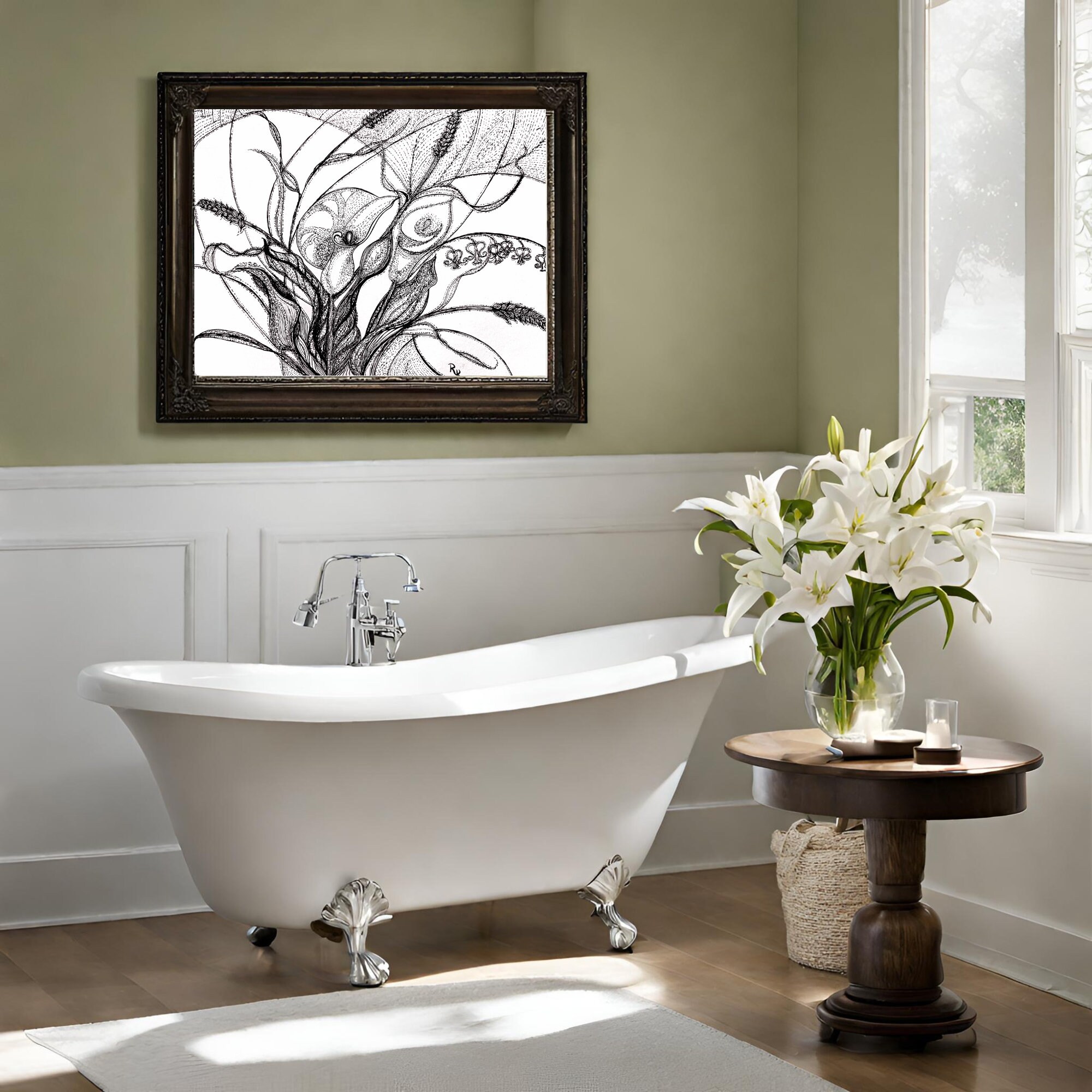LILY    Printable Wall Art Original Floral Art Prints Living Room Downloadable Art Prints Gift for Her Bathroom Art - Thumbnail 2