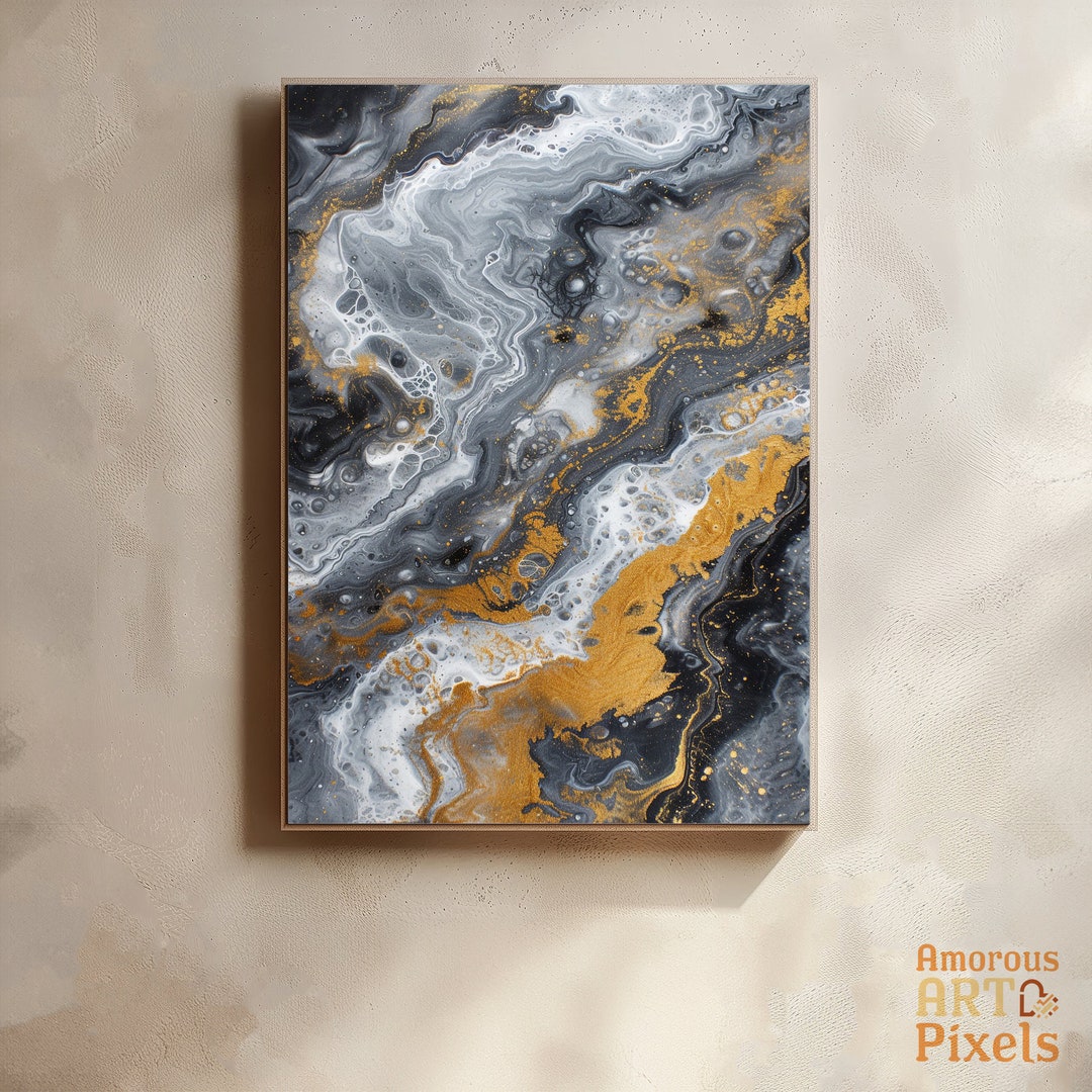 Molten Gold Abstract Art Digital Download, Monochrome With Metallic ...