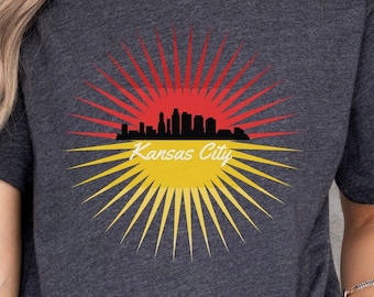 Kansas City Sunset Shirt, Kansas City T-Shirt, Kansas City Skyline Shirt, Kansas City Red and Yellow Shirt, Kansas City Gift, Mother's Day