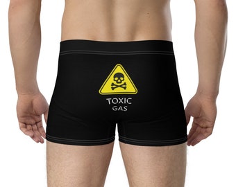 Funny Men's Underwear - Toxic Gas Warning Sign Boxer Briefs - Humorous Novelty Undergarment - Gag Gift for Him - Adult Joke & Prank Apparel