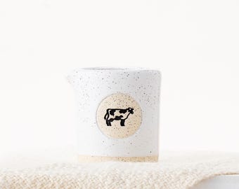 Pottery Mini Pitcher, White with Cow