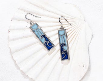 Ocean Waves Woodcut Inspired Pewter Earrings | Bluebird Sky