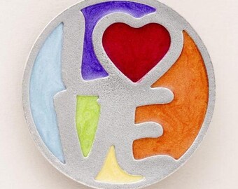 Love and Pride Pewter Magnet, Rainbow Hand Painted Design, Handmade in USA