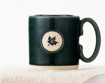 Classic Farmhouse Mug, Deep Green with Maple Leaf