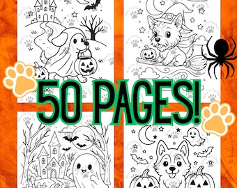 Halloween Animal Coloring Pages for Kids, 50 Printable PDF Pages, Digital Download