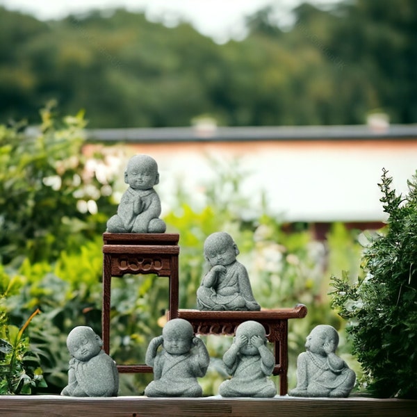 Cute little Shami Statue | Miniature Monk for Garden, Little Buddha Ornament, Garden and Home Decoration, Outdoor Pond Decor, Garden Gift