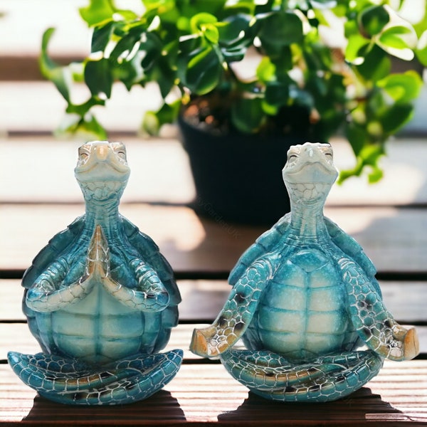 Meditating Sea Turtle Figurine | Blue Sea Turtle Statue, Summer Yoga Turtle Statue, Animal Sculpture, Home & Garden Decoration, Garden Gifts