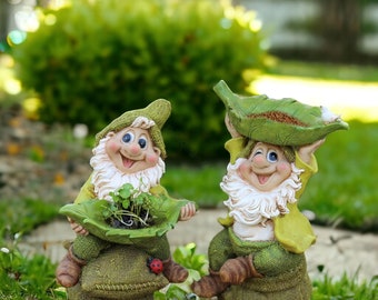 Elf Dwarf Figurine | Leaf Gnome, Cartoon Sculpture, Fairy Garden Gnome, Outdoor Garden Ornaments, Home Garden Decoration, Garden Gift