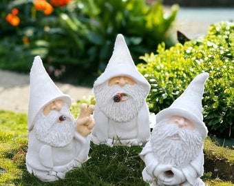 Whimsy White Wizard Gnome | Smoking Fairy Garden Gnome, Funny Outdoor Statue, Dwarf Garden Sculpture, Garden Decor, Garden Gift