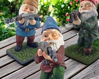 Funny Military Gnomes | Army Garden Gnomes, Soldier Gnomes, Outdoor Statues, Home Garden Decor, Gun Dwarfs, Garden Gift, Garden Figurines