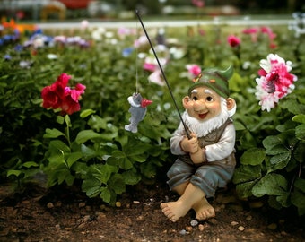 Fishing Gnome | Fisherman Dwarf, Mini Fairy Gnome, Flowerpots Decor, Pond Landscape Garden Decor, Home Decor, Resin Dwarf, Garden Gift