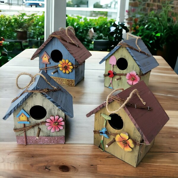 Decorative Wooden Bird House | Hanging Birdhouse, Nesting Box, Wooden Bird Feeder, Fairy House, Bird Shelter, Garden Decor, Bird Lovers Gift