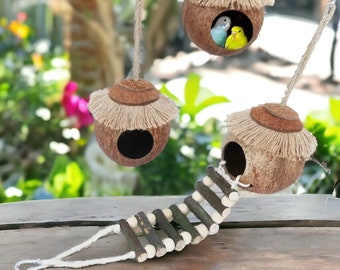 Natural Coconut Shell Bird Nest | Hanging Birdhouse, Playpen Supplies for Hamsters and Guinea Pigs, Home Decor, Garden Decor, Gardening Gift