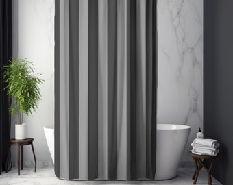 Grey Stripe Shower Curtain, Modern Aesthetic, Polyester Bath Decor