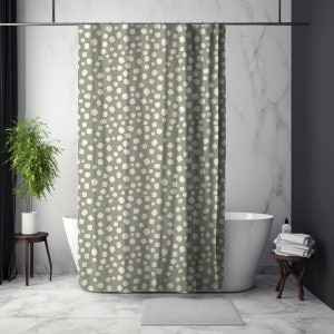 Green Boho Shower Curtain: Beige Dots, Polyester Fabric