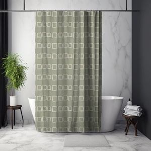 Green Boho Shower Curtain: Sage Polyester Fabric, Water-Resistant