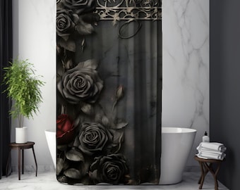 Black Roses Shower Curtain, Goth Decor, Custom Decorative Shower Curtain, New Home Gift, Gothic Decor Bathroom, Dark Romance, Shabby Chic