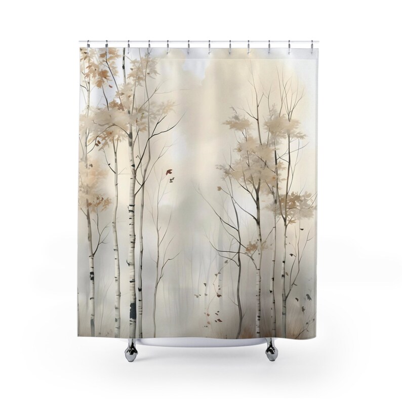 Birch Trees Shower Curtains, Aesthetic Room Decor, Bathroom Accessories