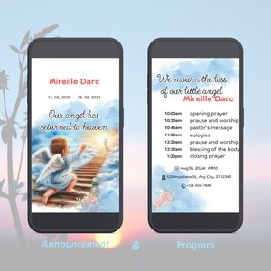 Invito funebre e programma commemorativo digitale personalizzato per bambini