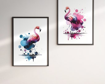 From Fancgoatdesigne Two Flamingos Symmetric Printable Wall Art, Set Of 2 Prints, Watercolor Drawing Home Decor Poster, Digital Download
