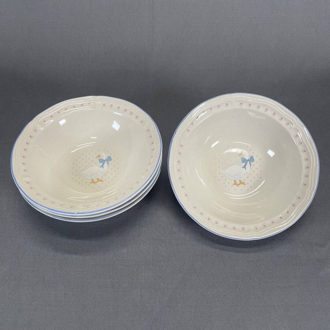 Brick Oven Stoneware Aunt Rhody Rim Cereal Bowl 7 Goose Pink Flowers