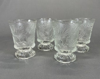 Indiana Glass Tiara Ponderosa Pine Cone Footed Juice Glasses 4 5/8" Set of 4