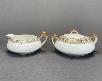 Haviland Limoges Albany Creamer and Sugar Bowl Set Schleiger 107A Greek Key