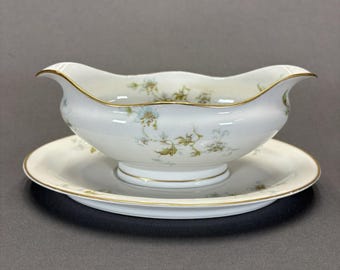 Haviland Limoges Schleiger 905 Gravy Boat with Attached Underplate Blue Floral