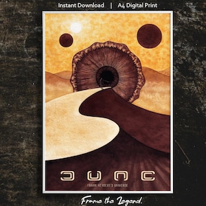 Dune Sci-Fi Poster – Paul Atreides & Sandworm Wall Art, Arrakis Fantasy Print, Digital Download Inspired by Frank Herbert
