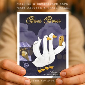 Cartão postal engraçado para impressão de ganso – Arte digital fofa para férias de verão, sorvete, aventura de selfie, decoração de parede com artesanato caprichoso para baixar